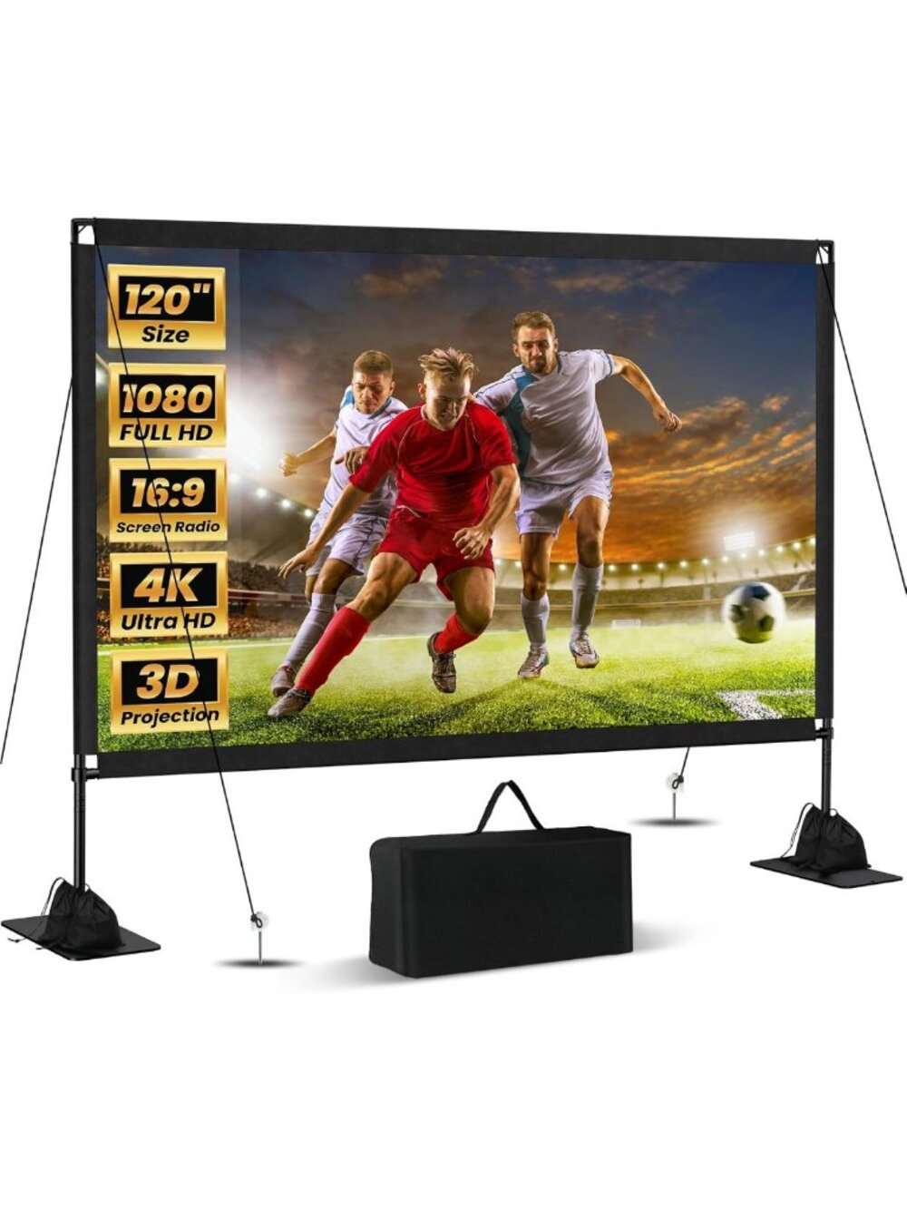 120" Portable Projector Screen with Stand - 4K HD Outdoor/Indoor Movie Screen